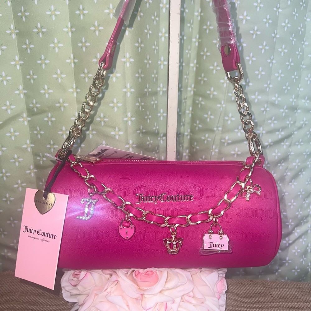Juicy Couture Princess Charming Shoulder Raspberry Tart Roll Bag Chain w Charms